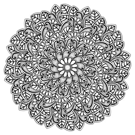 Illustration for Mandala with fantasy doodle flowers and leaves, zen coloring page vector illustration with plant patterned motifs - Royalty Free Image