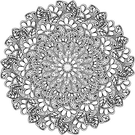 Illustration for Creative mandala with doodle flowers and leaves, ornate coloring page vector illustration for kids activity - Royalty Free Image