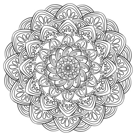 Illustration for Symmetrical mandala with drops and circles, simple coloring page vector illustration for creative activity - Royalty Free Image