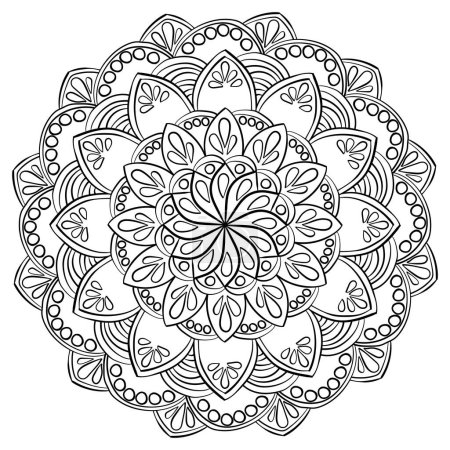 Illustration for Doodle mandala with drops and circles, antistress coloring page vector illustration for activity and design - Royalty Free Image
