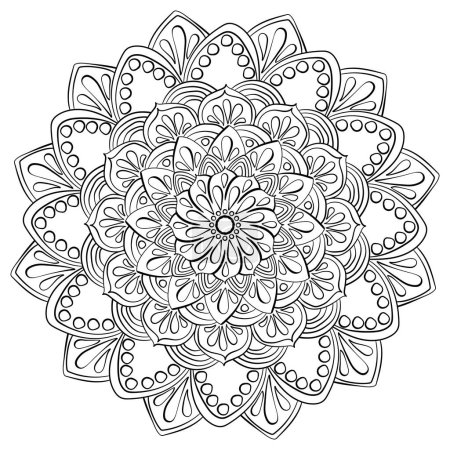Illustration for Creative mandala with drops and circles, tangled coloring page vector illustration for kids adult activity - Royalty Free Image