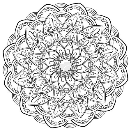 Illustration for Simple mandala with drops and circles, intricate coloring page vector illustration for kids adult activity - Royalty Free Image