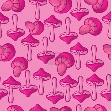 Téléchargez les illustrations : Doodle rose champignons motif sans couture sur fond clair illustration vectorielle - en licence libre de droit