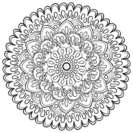 Fantasy mandala with drops and circles, round coloring page vector illustration for activity and design