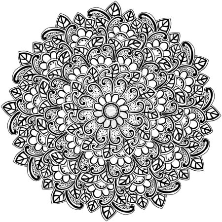 Illustration for Abstract mandala with zendoodle flowers and leaves, complex coloring page vector illustration with natural elements and motifs - Royalty Free Image
