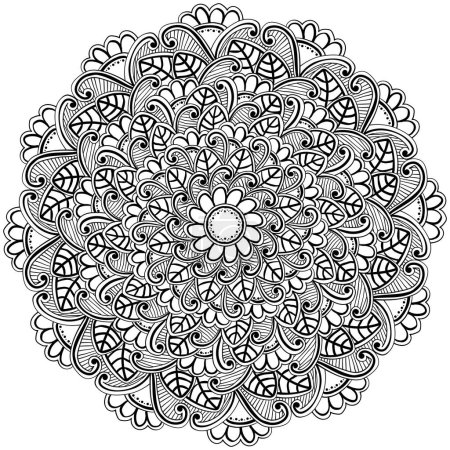 Illustration for Outline mandala with doodle flowers and leaves, tangled coloring page vector illustration with for creativity - Royalty Free Image