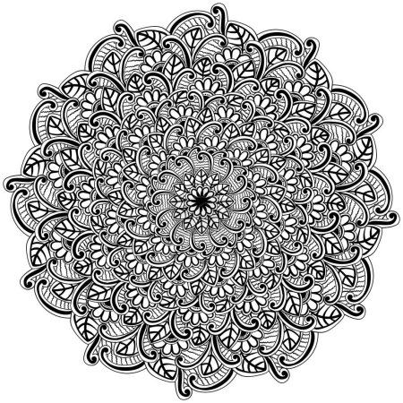 Illustration for Tangled mandala with doodle flowers and leaves, creative coloring page vector illustration with for spring activity - Royalty Free Image