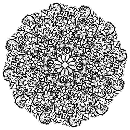 Illustration for Mandala with ornate doodle flowers and leaves, creative coloring page vector illustration with plant swirls for activity - Royalty Free Image