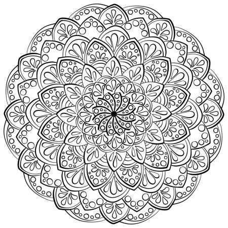 Illustration for Linear mandala with drops and circles, creative coloring page vector illustration for kids and adult activity - Royalty Free Image