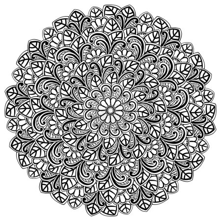 Illustration for Mandala with doodle flowers, leaves and swirls, abstract coloring page vector illustration with symmetrical patterned motifs - Royalty Free Image