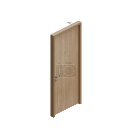 Foto de Vista frontal isométrica de una sola puerta de madera 3d renderizar elemento de diseño - Imagen libre de derechos