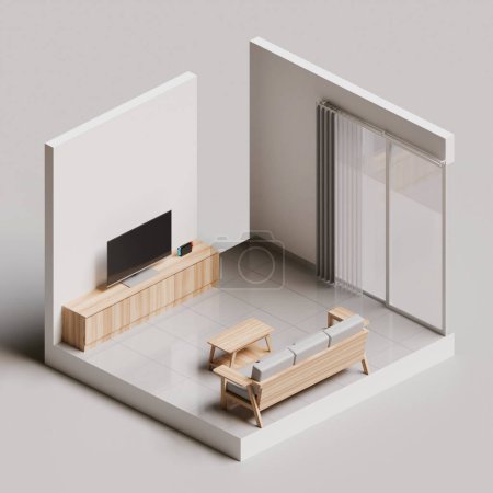 Isometric Living Room Interior 3D Element Render illustration