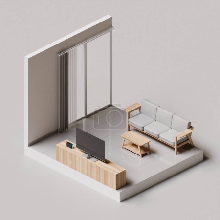 Living Room Interior Isometric 3D Element Render illustration