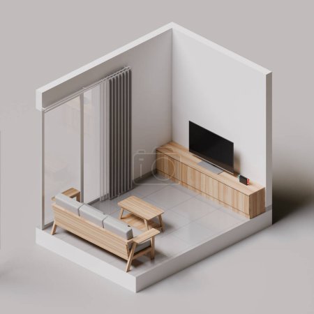 Isometric Living Room 3D Element Render illustration.