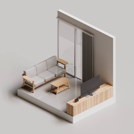Isometrische 3D Elemente Render Illustration für Wohnzimmer