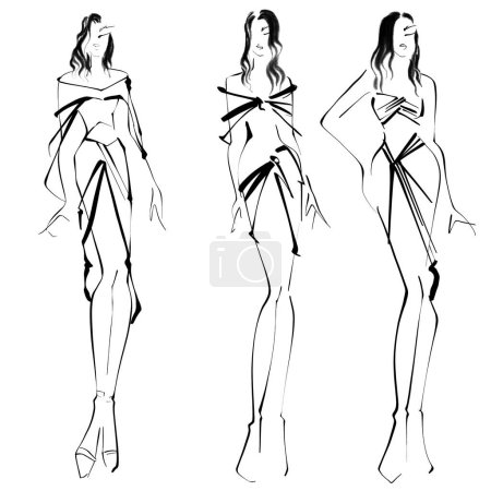 Foto de Sketch Fashion Ilustración sobre un fondo blanco Mujer en vestido de noche croquis, un estilo fácil de ilustración de moda. - Imagen libre de derechos
