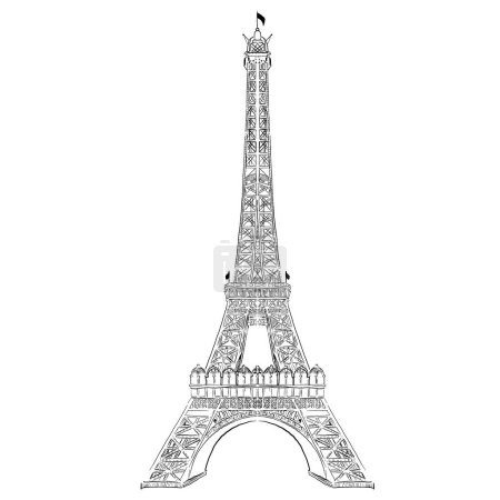 Téléchargez les photos : Tour Eiffel sur fond blanc.Paris.Illustration urbaine pour la coloration. Arrière plan. Ville. Style ligne. Croquis - en image libre de droit