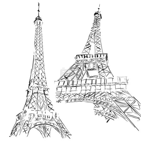 Photo for Eiffel towers on a white background.Paris.Urban Illustration for coloring. Background.City. Line style. Sketch - Royalty Free Image