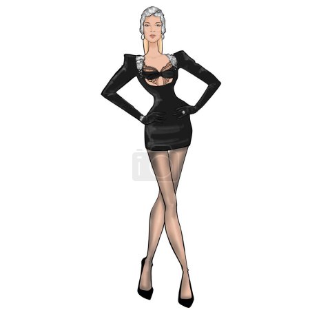 Fashion Event Illustration on a white background Woman in outfit from famous designer. 
