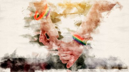 Téléchargez les photos : Dessin généré par ordinateur du petit doigt LGBT se croisent concept de promesse amour dans la diversité des genres dans la communauté LGBT à travers le monde - en image libre de droit
