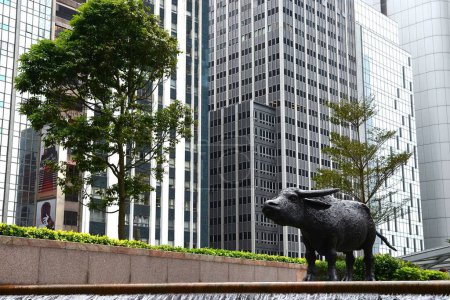 Photo for Sculpture of a water buffalo, Hongkong stock exchange - Royalty Free Image