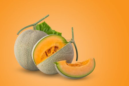 Photo for Cantaloupe melon isolated on orange background. - Royalty Free Image