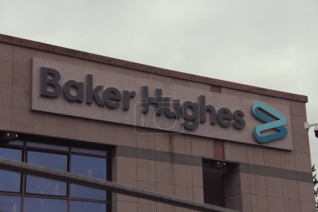 Photo for Florence, Italy , February 23rd , 2023, Baker Hughes famous company , logo on building. - Royalty Free Image
