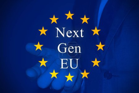 Téléchargez les photos : Le drapeau européen et le texte "La prochaine génération de l'UE" - en image libre de droit