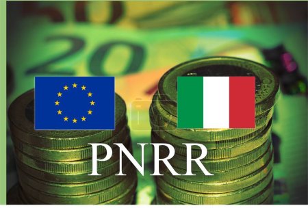 European banknotes with the sign "Pnnr" concept of financial help