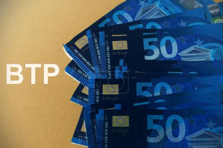 Photo for European banknotes with text BTP translating as Italian government bonds - Royalty Free Image