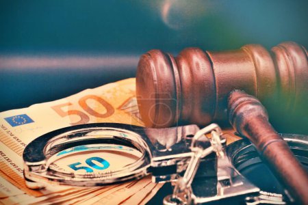 Photo for 50 euros bills as background. Judge and money concept. Corruption - Royalty Free Image