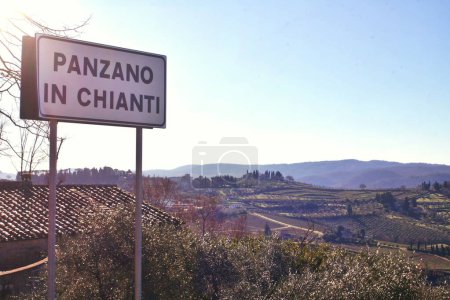Panzano in Chianti vineyard and panorama at sunset in autumn. Tuscany, Italy Europe.