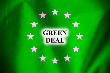 Green European Flag waving with the text "Green deal"