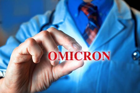 Arzt hält Virus Covid-19 Omicron Variante in der Hand