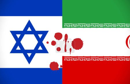 Iran and Israel flags together with blood. Iran and Israel conflict.