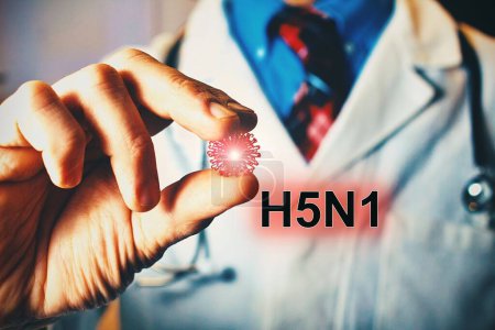 Virus H5N1 - main du médecin tenant un échantillon de virus. Soins de santé ou concept médical