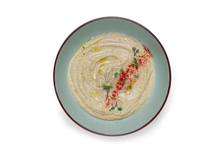 Babaganoush, eggplant appetizer, traditional Lebanese cuisine, homemade, no people, isolate, on a white background,