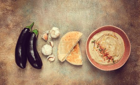 Babaganoush, eggplant appetizer, traditional Lebanese cuisine, homemade, no people,