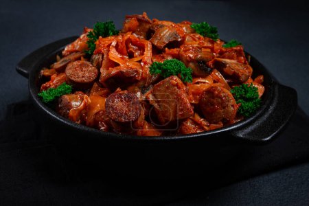 Bigos, bigus is a national Polish dish, made of cabbage and meat, stewed, homemade, no people,