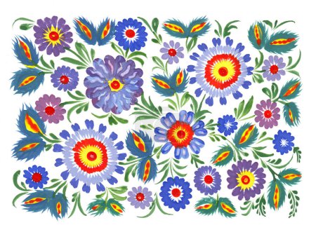 Téléchargez les photos : Peinture florale dessinée à la main isolée sur blanc. Art populaire ukrainien, peinture décorative traditionnelle Petrykivka. Impression parfaite pour cartes, décor. - en image libre de droit