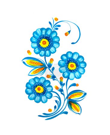 Téléchargez les photos : Peinture florale dessinée à la main isolée sur blanc. Art populaire ukrainien, peinture décorative traditionnelle Petrykivka. Impression parfaite pour cartes, décor. - en image libre de droit