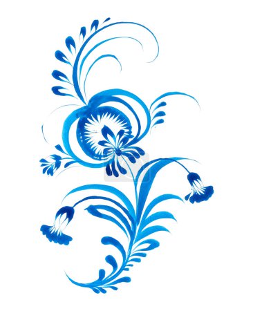 Hand-drawn floral painting isolated on white. Ukrainian folk art, traditional decorative painting style Petrykivka. Perfect print for cards, decor.