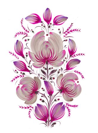 Téléchargez les photos : Illustration aquarelle avec dessin de motif floral, petrykivka dessiné à la main - en image libre de droit