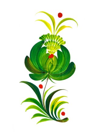 Téléchargez les photos : Illustration aquarelle avec dessin de motif floral, petrykivka dessiné à la main - en image libre de droit