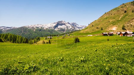 Téléchargez les photos : Wooden small cabins in Italian Dolomite Alps mountains - en image libre de droit