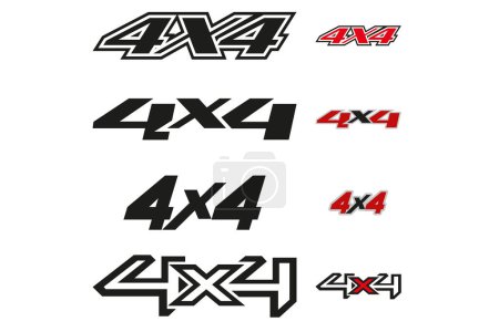 Illustration for Four pack of 4x4 logos, for trucks, cars and all terrain vehicles, ideal for vinil cut - Royalty Free Image