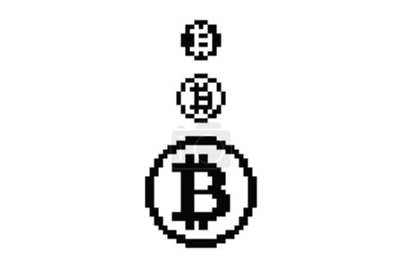 Ilustración de Bitcoin icono logotipo de tres tamaños diferentes modelos en blanco y negro pixel art 8 bits modelo de estilo 01 - Imagen libre de derechos