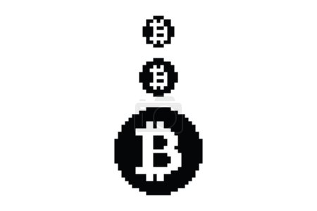 Ilustración de Bitcoin icono logotipo de tres tamaños diferentes modelos en blanco y negro pixel art 8 bits modelo de estilo 02 - Imagen libre de derechos