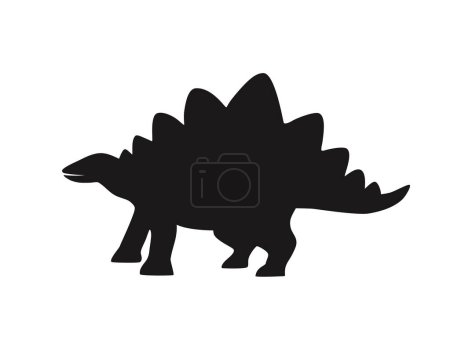 Illustration for Black silhouette of stegosaurus. Funny dinosaur with thorns on the back, prehistoric herbivorous animal. Hand drawn vector illustration isolated on white background, flat style. - Royalty Free Image