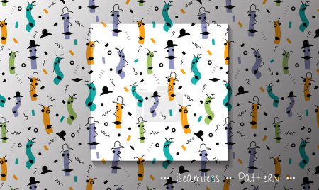 Photo for Illustration simple drawing, doodle art kid style. Abstract graphic design, seamless vector pattern with colorful and cute cartoon portrait for print, card, cover, banner, textile, background. - Royalty Free Image